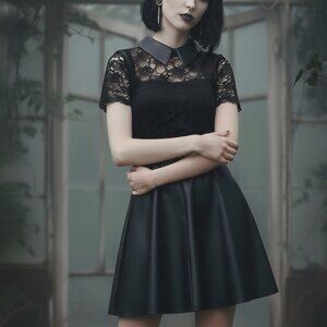 Aqua Bloomingdales‎ Mini Dress Black Lace Faux Leather Whimsygoth